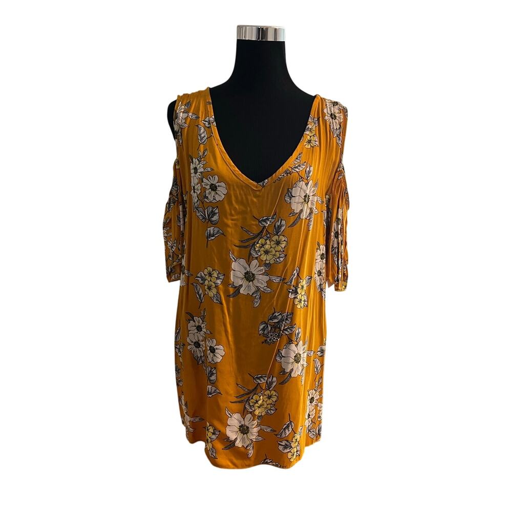 NWT Free Kisses Women's Floral Mustard Cold Shoulder Blouse 3X